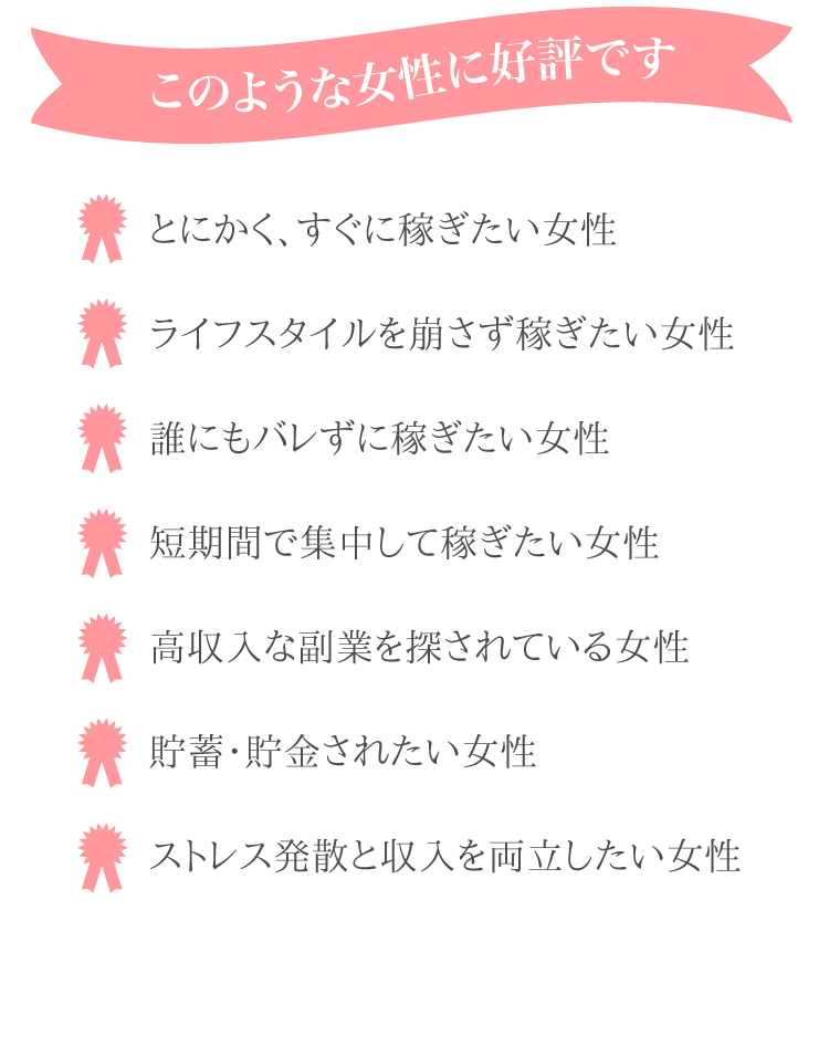 ライフスタイルを崩さず稼ぎたい方、短期間で集中して稼ぎたい方、高時給のバイトを探されている方にオススメ